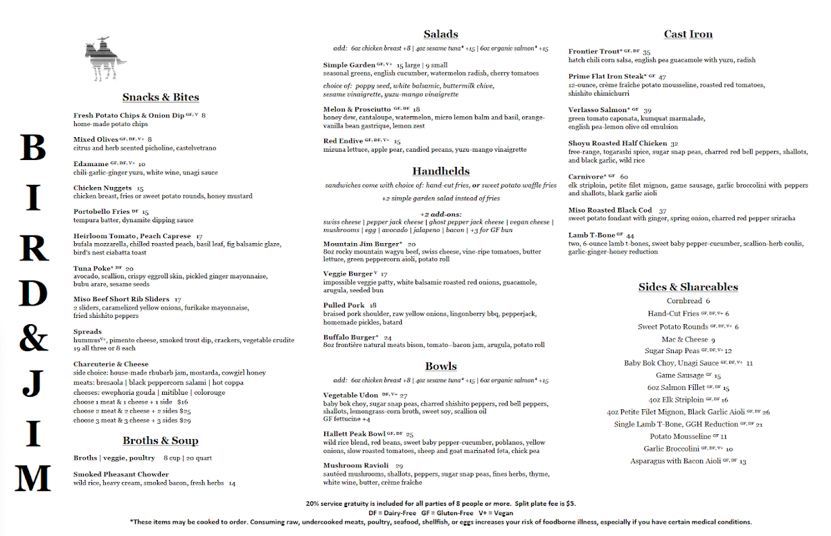 Bird & Jim Menu - Image 1